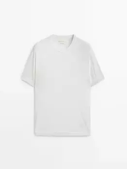 Трикотажная футболка из смеси шерсти и кашемира Massimo Dutti, кремовый