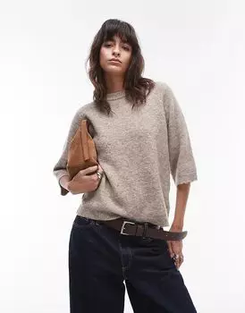 Трикотажная футболка овсяного цвета Topshop