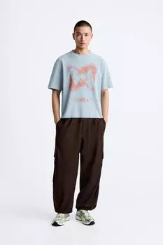 Трикотажная футболка с принтом ZARA, голубое небо
