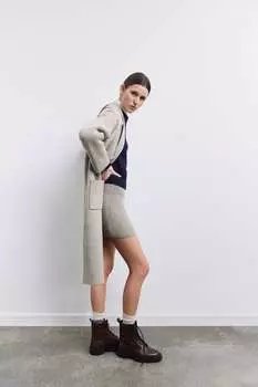 Трикотажная мини-юбка из смесовой шерсти ZARA, коричневый мергель