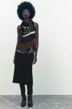 Трикотажная юбка миди ZARA, черный