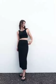 Трикотажная юбка миди ZARA, черный
