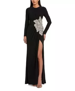 Трикотажное платье Mac Duggal до бедра с высоким разрезом и цветочной деталью, черный