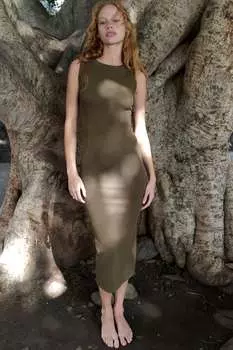 Трикотажное платье миди ZARA, хаки