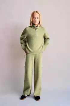 Трикотажные брюки-карго ZARA, светло-зеленый