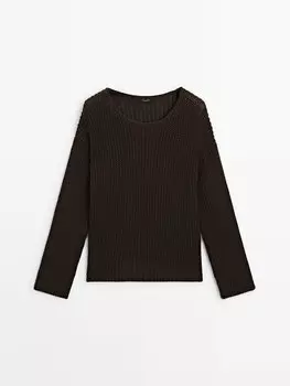 Трикотажный свитер с круглым вырезом Massimo Dutti, коричневый