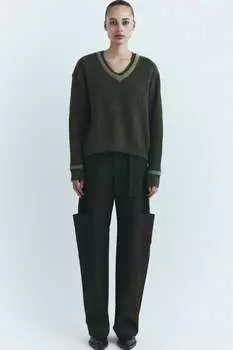 Трикотажный свитер с открытой спиной ZARA, зеленый