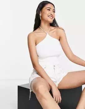 Трикотажный топ цвета слоновой кости Topshop с вырезом халтер