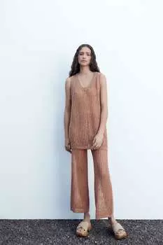 Трикотажный топ пуантель ZARA, земля