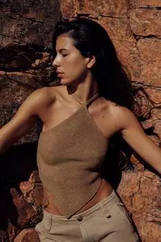 Трикотажный топ с открытой спиной ZARA, золотой
