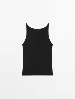 Трикотажный топ в рубчик Massimo Dutti, черный
