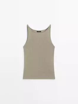 Трикотажный топ в рубчик Massimo Dutti, зелеый