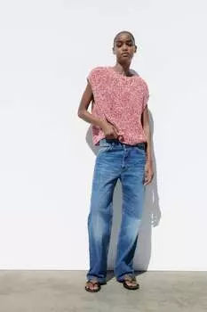 Трикотажный жилет оверсайз ZARA, белый/красный