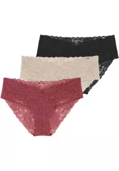 Трусики Dorina "Lana" (3 шт. в упаковке), с цветочным кружевом, цвет Coral-Beige-Black
