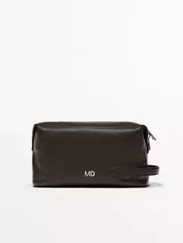 Туалетная сумка из кожи наппа с молнией Massimo Dutti, коричневый