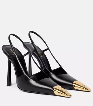 Туфли-лодочки Jeanne 110 из кожи с открытой пяткой Saint Laurent, цвет noir (gold)