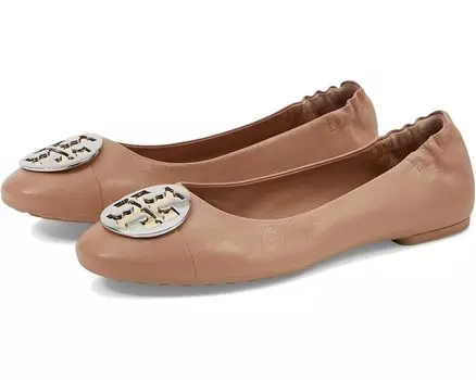 Туфли на плоской подошве Tory Burch Claire Cap-Toe Ballet C-Wdith, цвет Light Sand/Gold/Silver