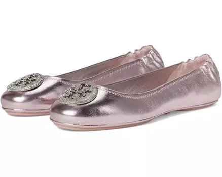 Туфли на плоской подошве Tory Burch Minnie Travel Ballet with Pave Logo, цвет Sparkle Pink