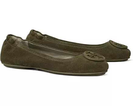 Туфли на плоской подошве Tory Burch Minnie Travel Ballet With Suede Logo, цвет Aneto
