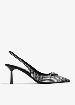 Туфли Prada Crystal Satin Slingback, черный