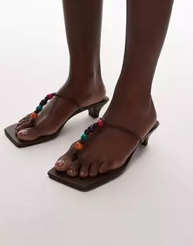 Туфли-стринги Topshop Irvin с каблуком-рюмочкой и бусинами шоколадного цвета