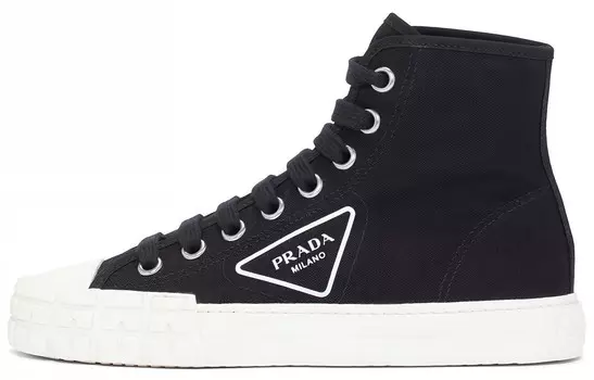 Туфли женские парусиновые высокие черные Prada
