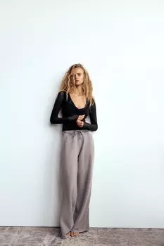 Тюль-топ со стразами ZARA, черный
