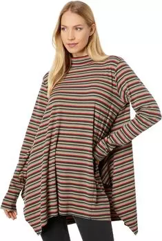 Туника Mod-o-doc Multicolor Autumn Stripe Long Sleeve Mock Neck Uneven Hem Tunic, разноцветный