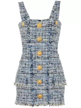 Твидовое платье мини Balmain, синий