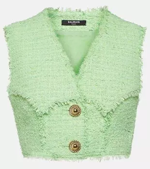 Твидовый укороченный топ Balmain, зеленый