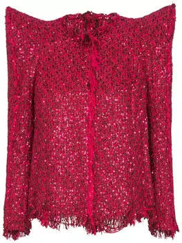 Твидовый жакет с блестками Balmain, красный