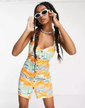 Твиловое платье мини с чашками ASOS с принтом открытки