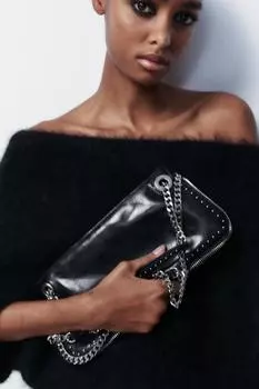 Удлиненная сумка с шипами ZARA, черный