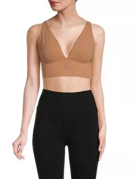 Удлиненный спортивный бюстгальтер с глубоким вырезом Adidas, цвет Toasted Almond