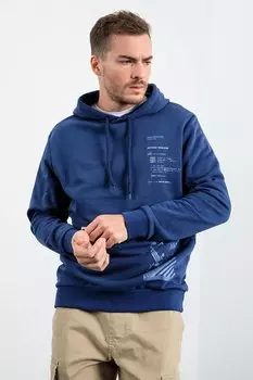 Удобная мужская толстовка с капюшоном и принтом индиго TOMMYLIFE