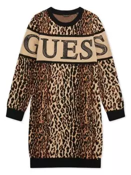 Угадайте детское платье с леопардовым принтом Guess Kids, серый