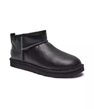 Угги мужские Ugg мини кожаные с добавлением шерсти, черный