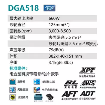 Угловая шлифовальная машина Makita DGA518 + коробка № 2, лоток