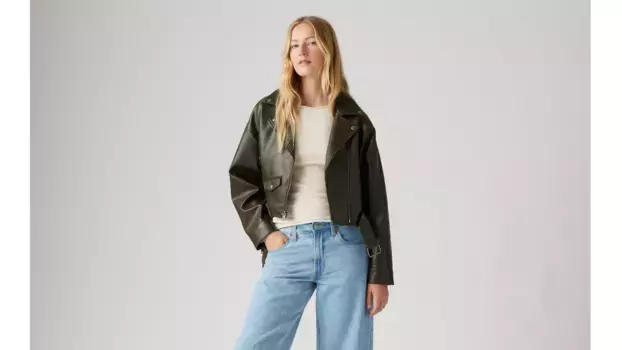 Укороченная байкерская куртка с поясом Levi's, зеленый