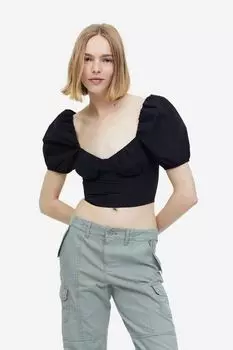 Укороченная блузка с пышными рукавами H&M, черный