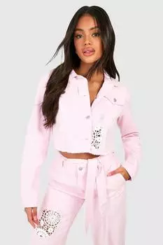 Укороченная джинсовая куртка крючком boohoo, розовый