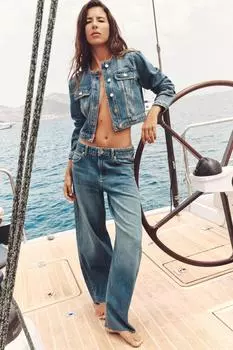 Укороченная джинсовая куртка z1975 ZARA, средне-синий