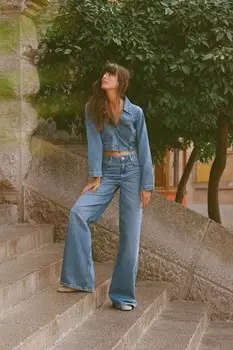 Укороченная джинсовая рубашка z1975 ZARA, средне-синий