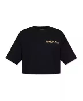 Укороченная футболка оверсайз Balmain, черный