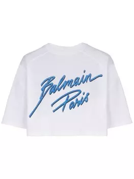 Укороченная футболка с логотипом Balmain, белый