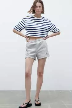 Укороченная футболка с логотипом в полоску ZARA, в полоску