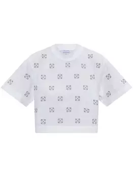 Укороченная футболка с вышитой монограммой Off-White, белый