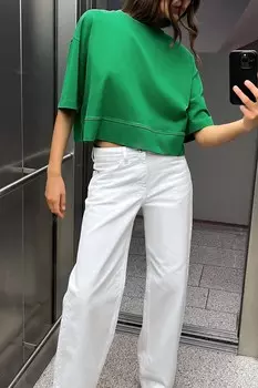 Укороченная футболка ZARA, зеленый