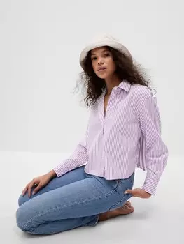 Укороченная хлопковая рубашка Gap, фиолетовый