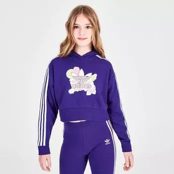 Укороченная худи с цветочным принтом Adidas Originals для девочек, синий